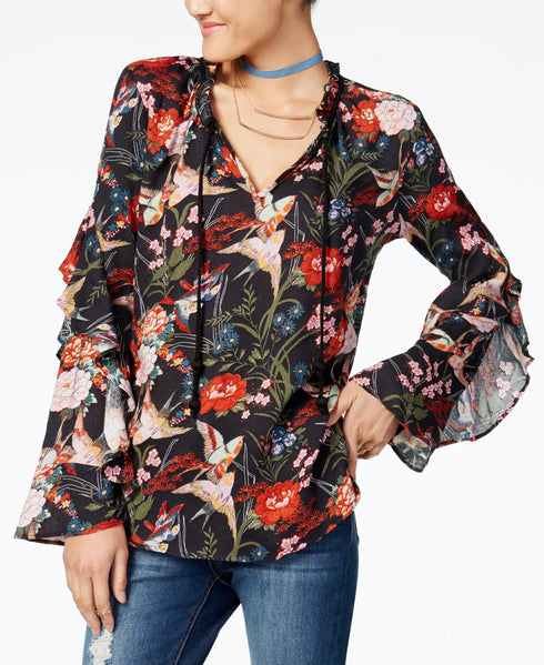 Jessica Simpson Juniors Terry Printed Ruffle Trim Blouse